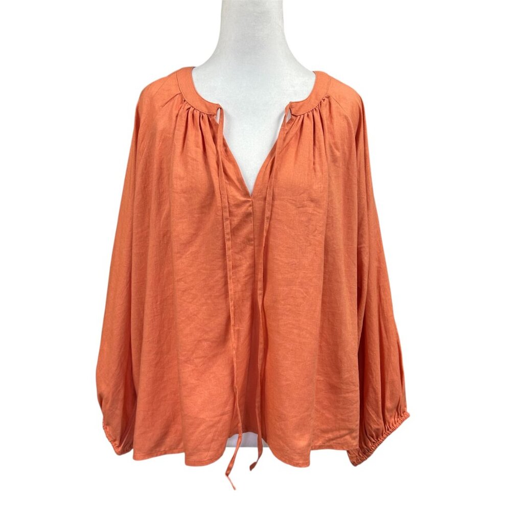 NEW A New Day Oversized Linen Blend High Low Puff Sleeve Peasant Blouse Sz L